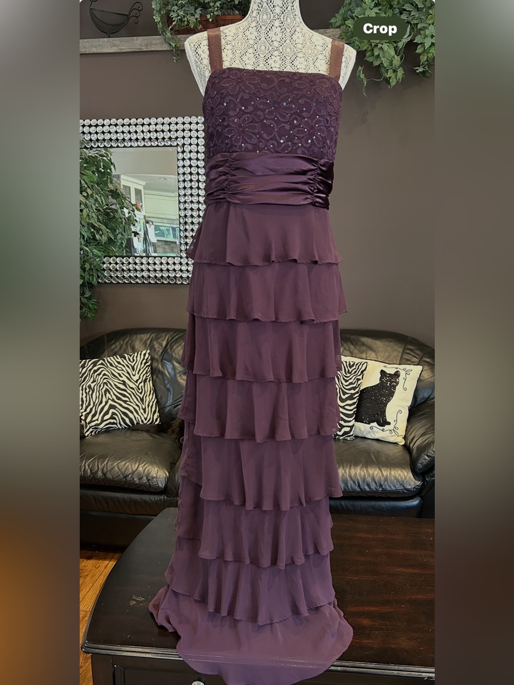 Elegant Purple Tiered Ruffle Evening Dress Mother of the Bride